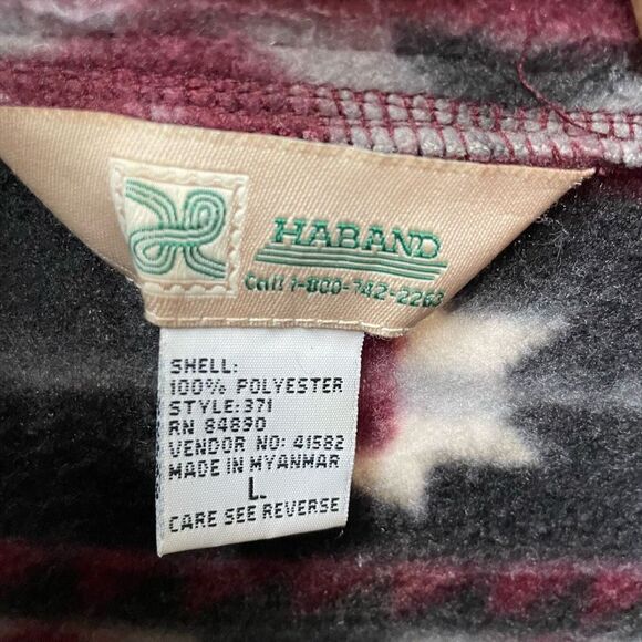 Vintage Haband Burgundy Grey Aztec Southwest Blanket Print Fleece Jacket L - Picture 6 of 6